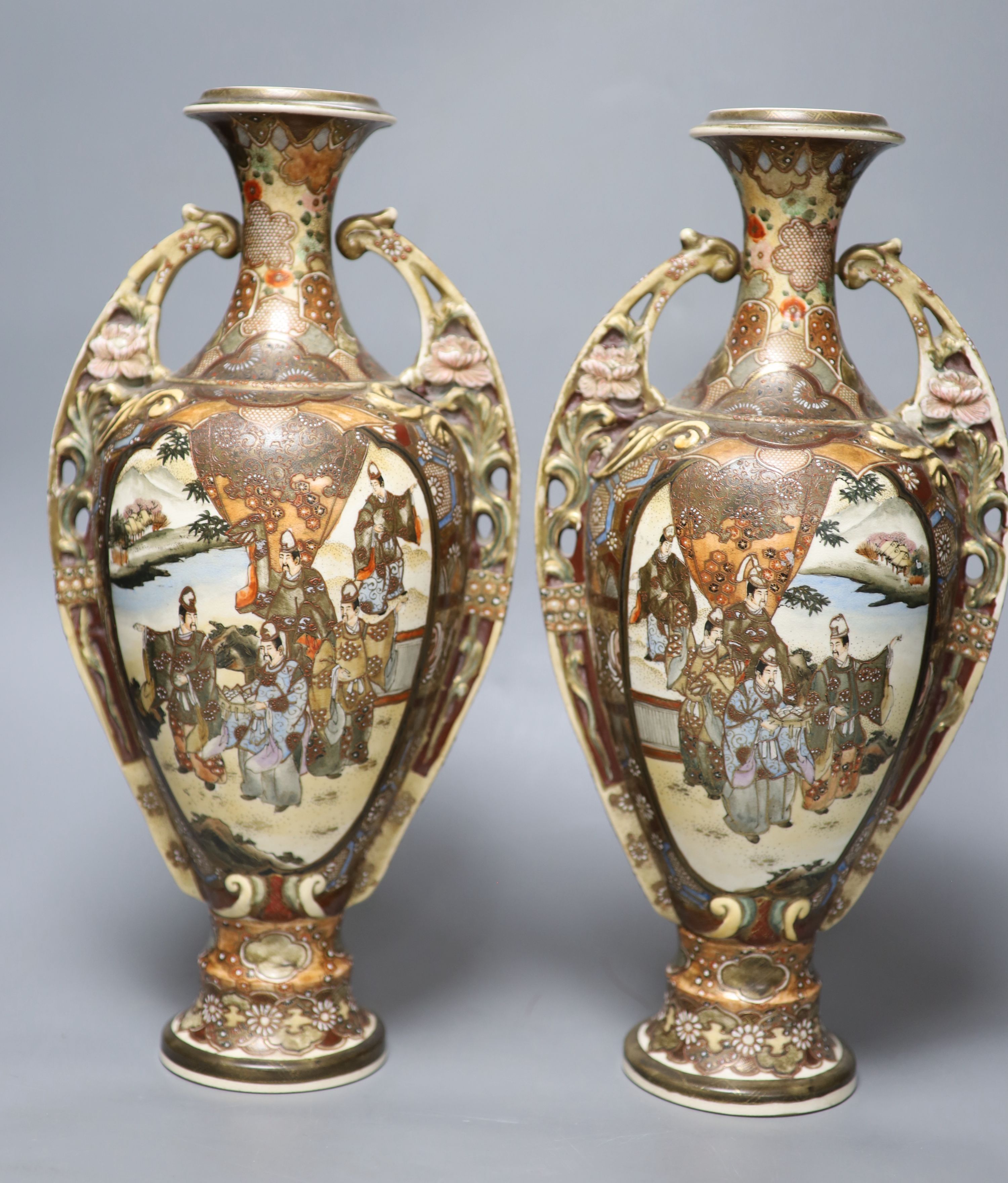 A pair of Japanese Satsuma vases, height 38cm